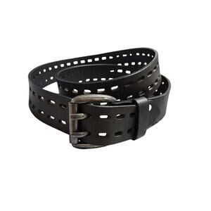 Perforated Black Leather Chunky Mens size 40/42‎ Moto Rock Goth Grungecore Belt